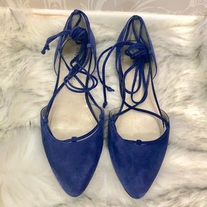 Anne Klein Lace Up Blue Suede Flats